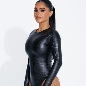 Naked Wardrobe The Crocodile Bodysuit in Black